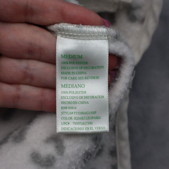 Green Tea Sweater Womens M Beige Long Sleeve Animal Print Zip Pocket Fleece - Picture 8 of 16